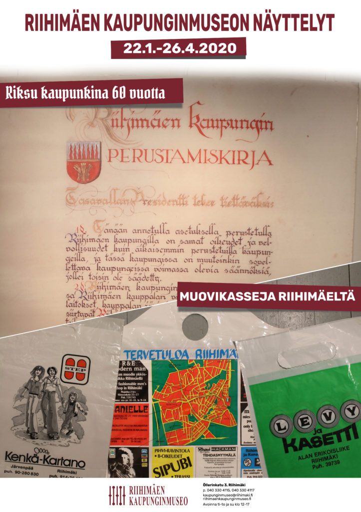 Muovikasseja Riihimäeltä -näyttelyn juliste.